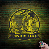 Custom Cactus Desert Mountain Metal Wall Art Led Lights, Metal Wall Signs, Cactus Sign, Personalized Southwest Desert Name Sign, Saguaro Cactus Decor